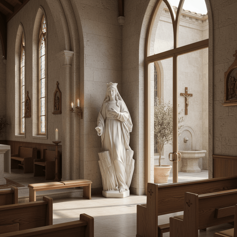 Madonna of the Prairie Religious Mary Statue (62 - Inch) Side Angle