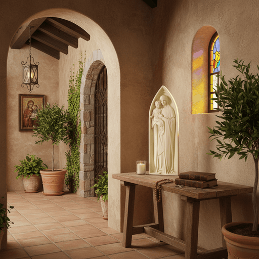 Mary and Child Pointed Arch Statue (22 - Inch) Side Angle