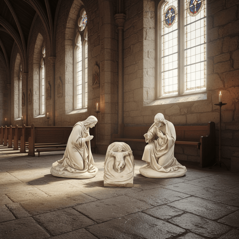 Mary, Joseph, and Baby Jesus in Manger Statue (22 - Inch) Side Angle