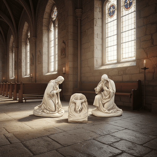 Mary, Joseph, and Baby Jesus in Manger Statue (22 - Inch) Side Angle