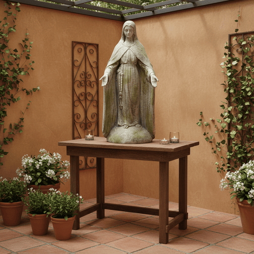 Mary of the Rosary with Lace Statue (49 - Inch) Side Angle