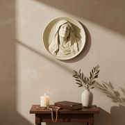 Mary Roundel Religious Statue (12 - Inch) Side Angle