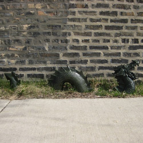 Moat Dragon Roaring Peices Statue (3 - Piece) Side Angle