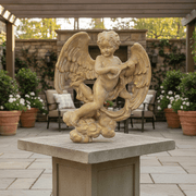 Musical Winged Cherub on Cloud Outdoor Statue (17 - Inch) Side Angle