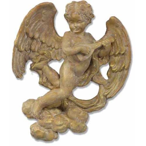 Musical Winged Cherub on Cloud Outdoor Statue (17 - Inch)