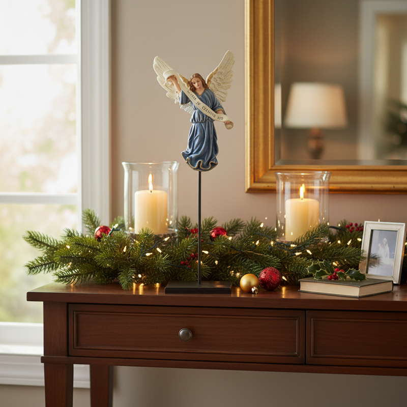 Nativity Gloria Angel with Banner on Metal Stand for Christmas Decor Outdoor Statue (18-Inch)