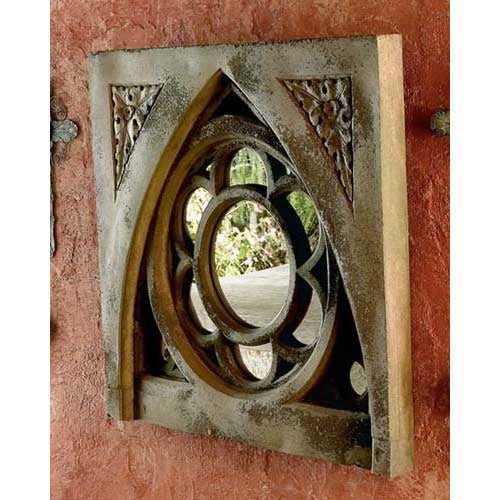 Oak Leaf Tracery Outdoor Plaque with Mirror (28.0 - Inch) Side Angle