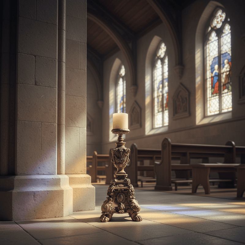 Ornate Religious Candleholder Statue (24 - Inch) Side Angle