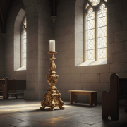 Ornate Religious Candleholder Statue (33 - Inch) Side Angle