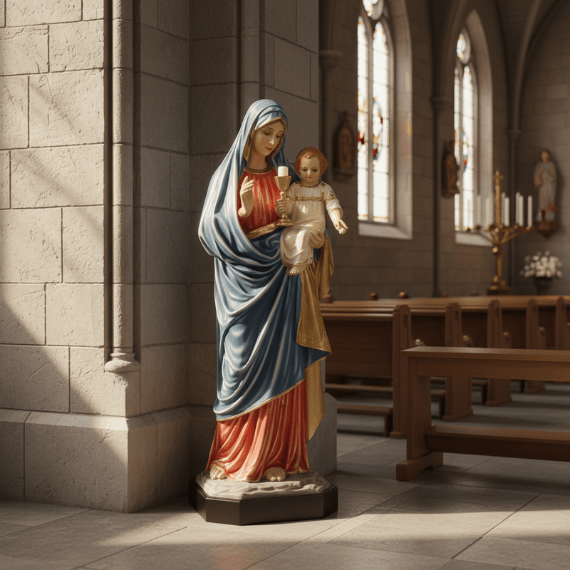 Our Lady Blessed Sacrament with Jesus Statue (67 - Inch) Side Angle