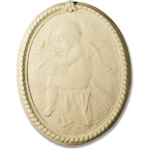 Oval Relief Plaque With Cherub And Flute (32-Inch)