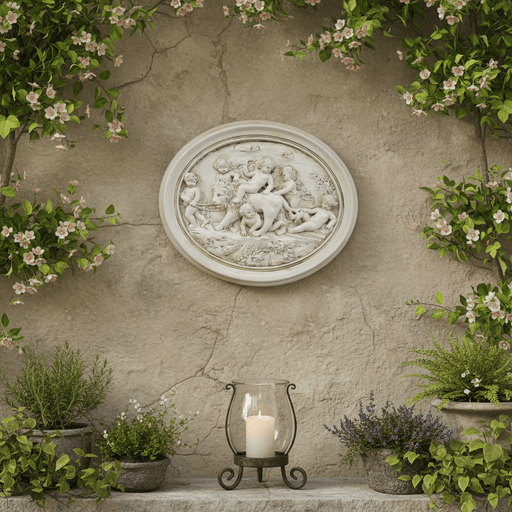 Oval Relief With Cherubs And Lion Plaque (19 - Inch)