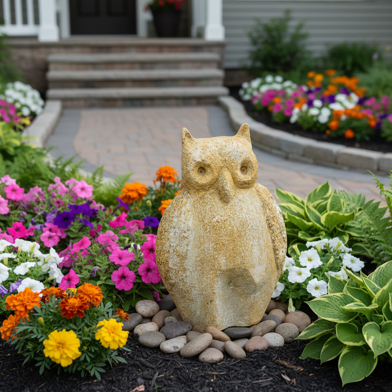 Owl Garden Statue (20 - Inch) Side Angle