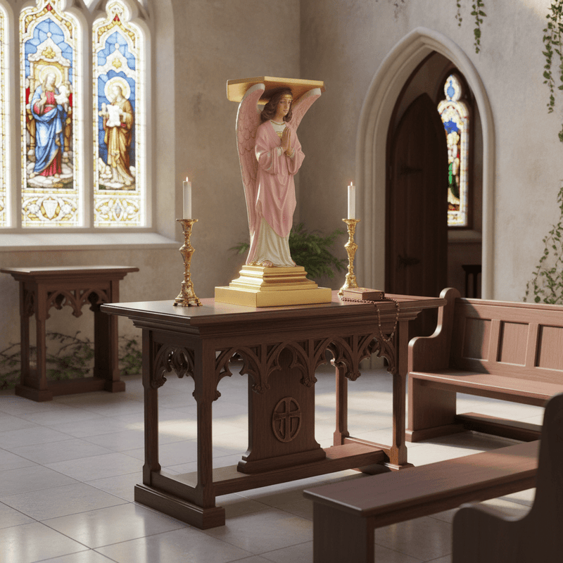 Pair Of Classical Angel Pedestals Outdoor Statue (38 - Inch) Side Angle
