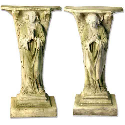 Pair Of Classical Angel Pedestals With Large Wings In Prayer Outdoor Statue Set (38-Inch)