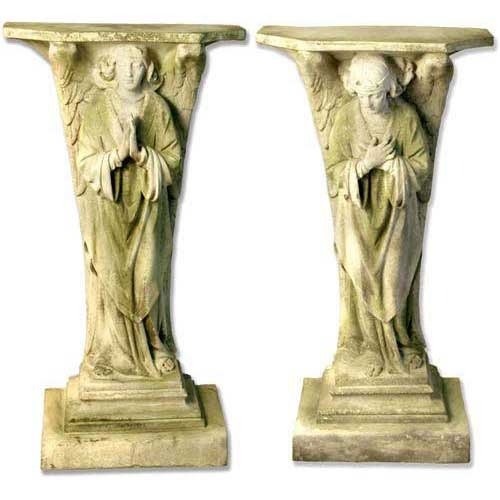 Pair Of Classical Angel Pedestals With Large Wings In Prayer Outdoor Statue Set (38-Inch)