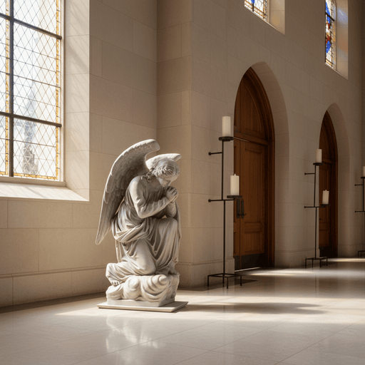 Pair Of Kneeling Angels Outdoor Statue (56 - Inch) Side Angle