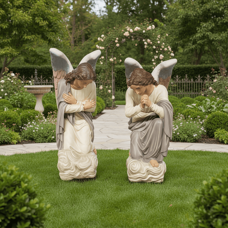 Pair Of Kneeling Angels Outdoor Statue (56 - Inch)