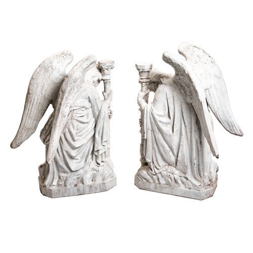 Pair Of Kneeling Angels Outdoor Statue With Candlestick (35 - Inch) Different Angle