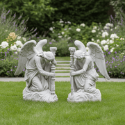 Pair Of Kneeling Angels Outdoor Statue With Candlestick (35 - Inch)
