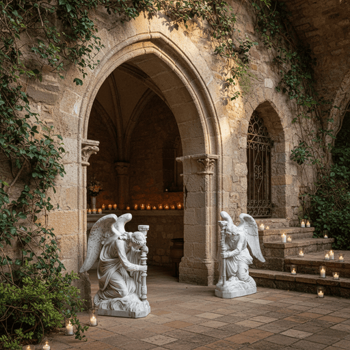 Pair Of Kneeling Angels Outdoor Statue With Candlestick (35 - Inch)