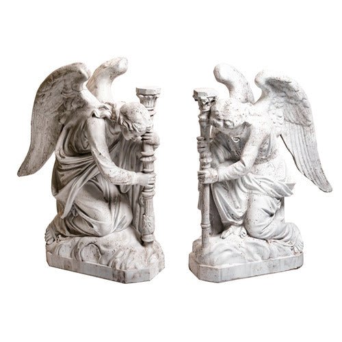 Pair Of Kneeling Angels Outdoor Statue With Candlestick (35 - Inch) Side View