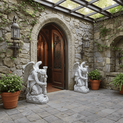 Pair Of Kneeling Angels Outdoor Statue With Candlestick (35 - Inch) Side Angle