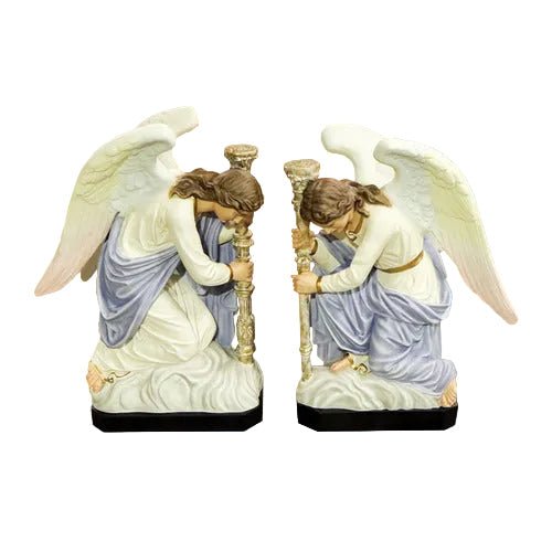 Pair Of Kneeling Angels With Candlestick Garden Statue (35-Inch)