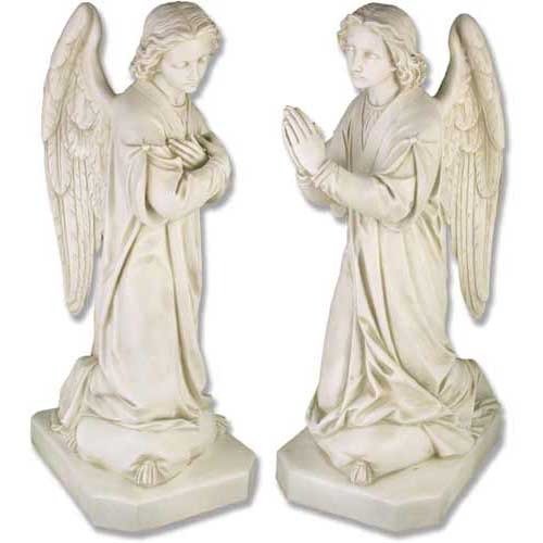 Pair of Kneeling Memorial Angels Outdoor Statue (39-Inch)