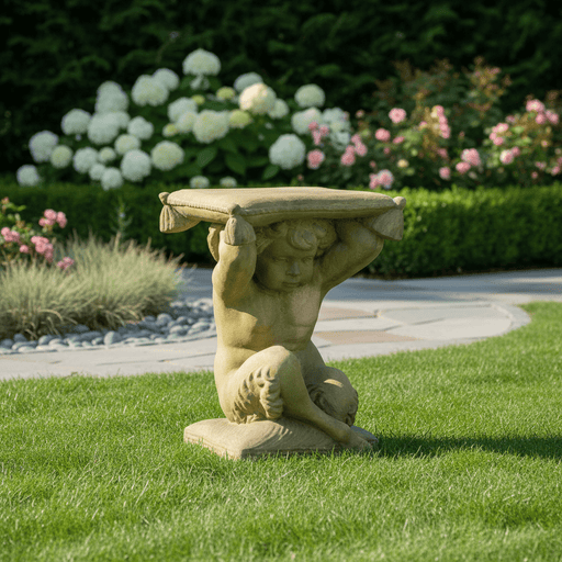 Pan Boy Holding Pillow Outdoor Statue (20 - Inch) Side Angle