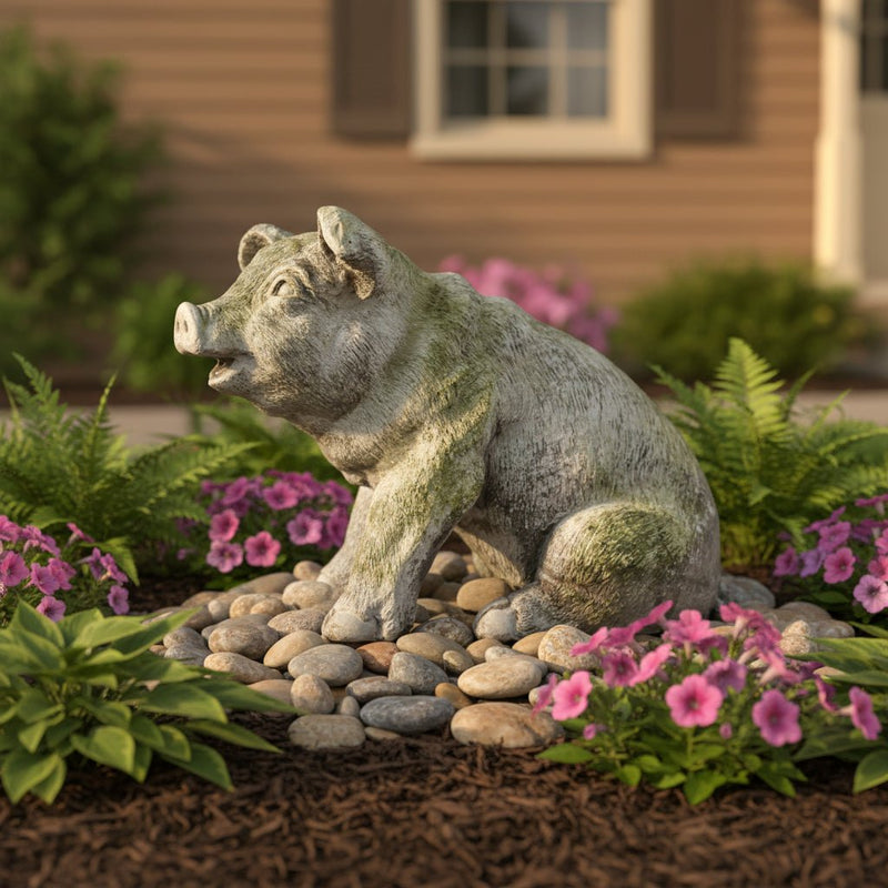 Patty Pig Garden Statue (10 - Inch) Side Angle