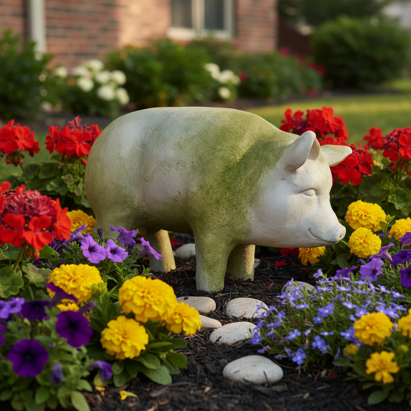 Pig Garden Statue (10 - Inch) Side Angle