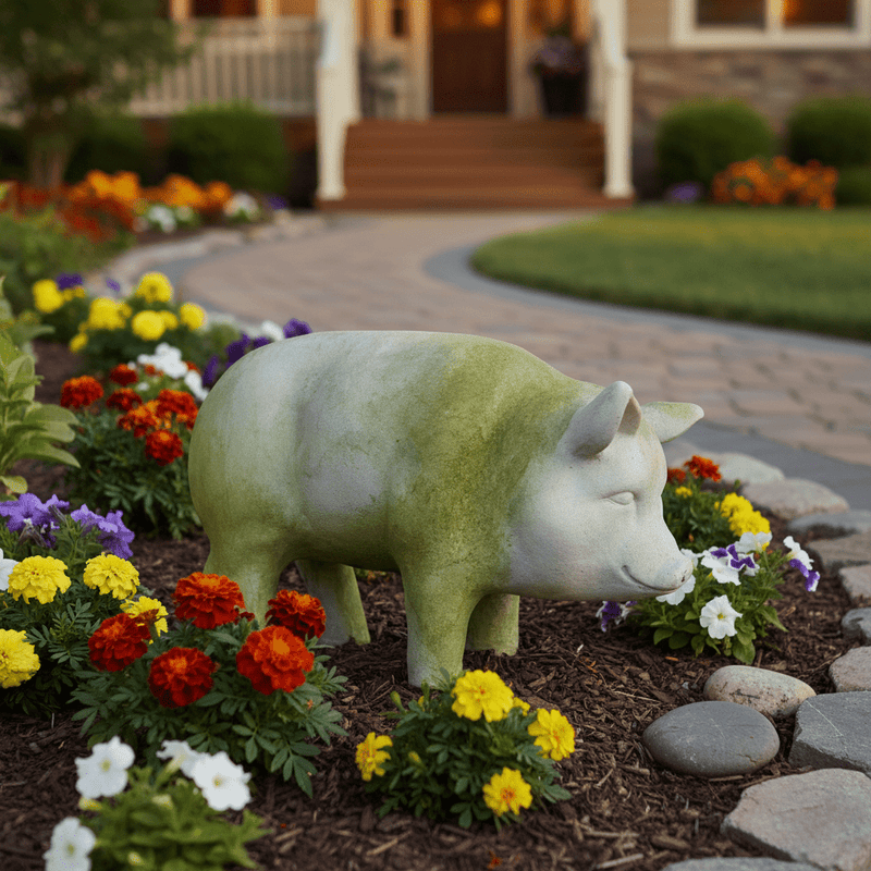 Pig Garden Statue (10 - Inch) Side Angle