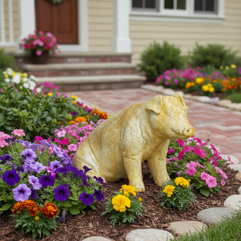 Pig Garden Statue (15 - Inch) Side Angle