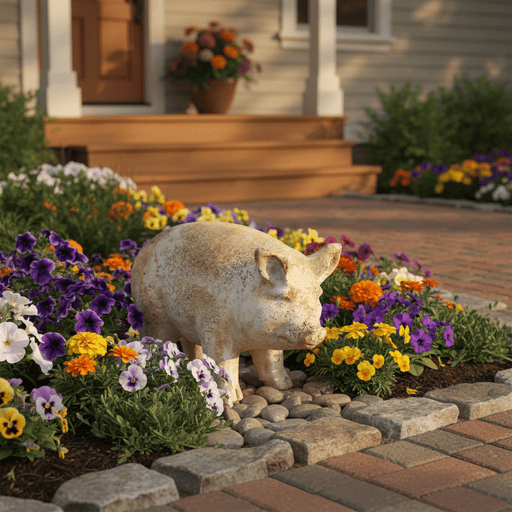 Pig Garden Statue (9.5 - Inch) Side Angle