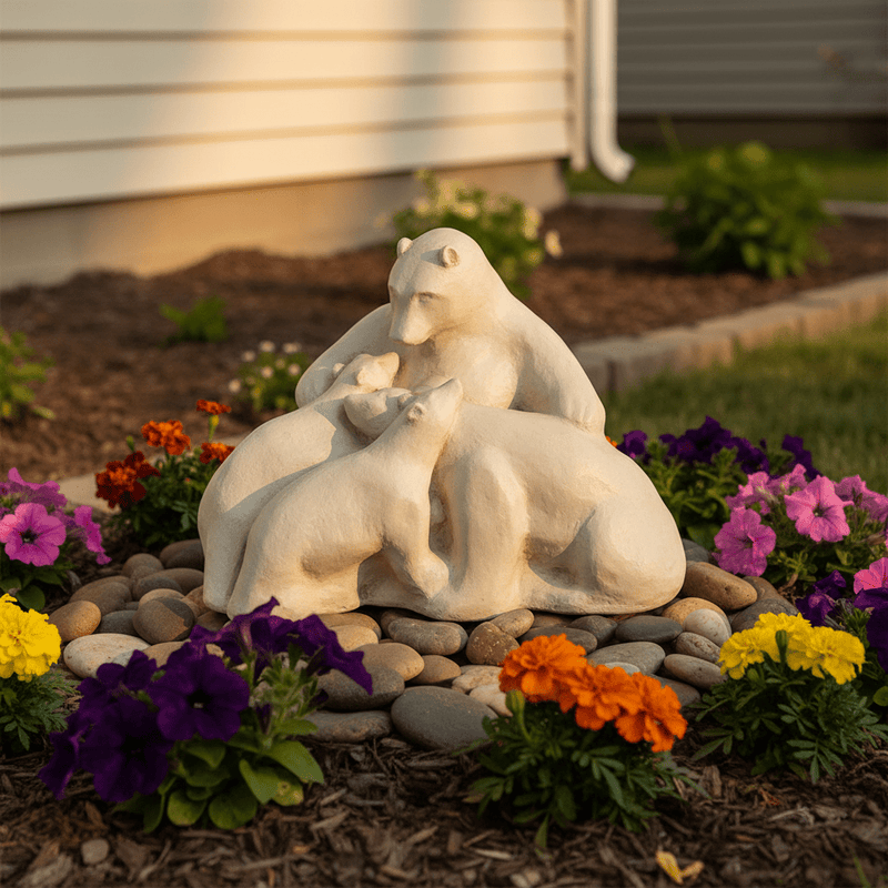 Polar Bear Family Garden Statue (11-Inch)