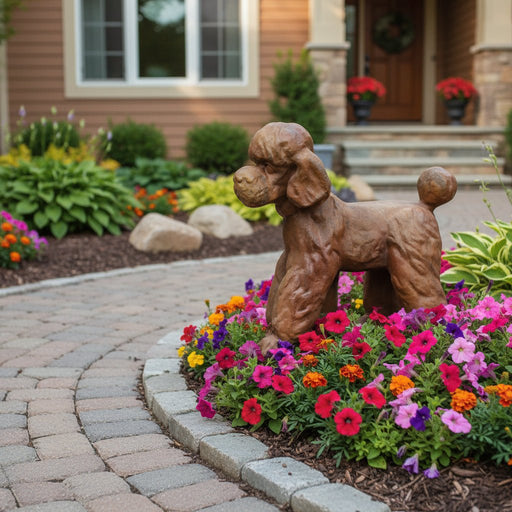 Poodle Dog Garden Statue (16 - Inch) Side Angle