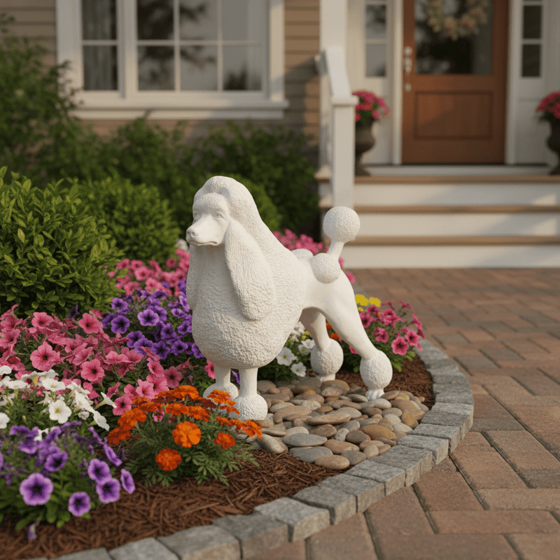 Poodle Dog Garden Statue (20 - Inch) Side Angle