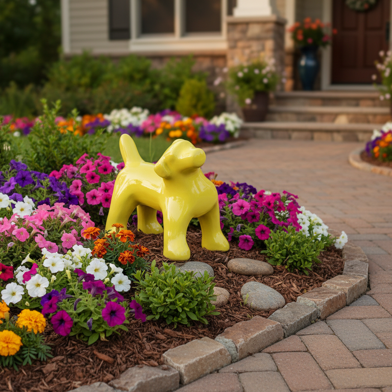 Pop Art Dog Garden Statue (9 - Inch) Side Angle
