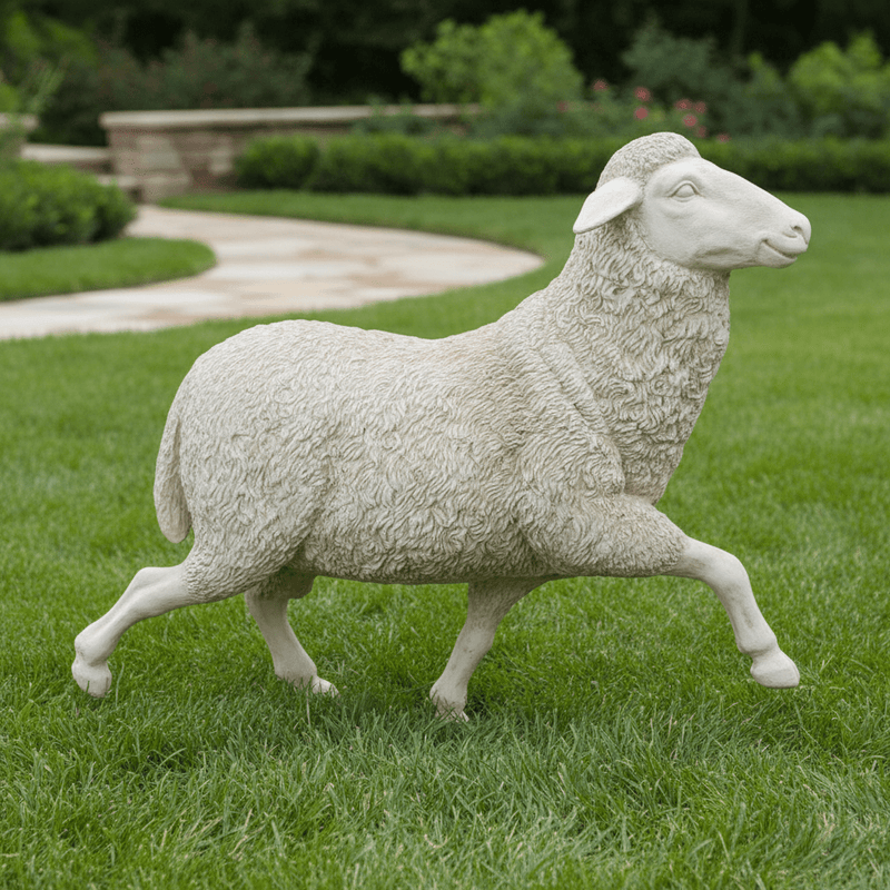 Prancing Sheep Garden Statue (41 - Inch) Side Angle