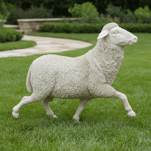 Prancing Sheep Garden Statue (41 - Inch) Side Angle