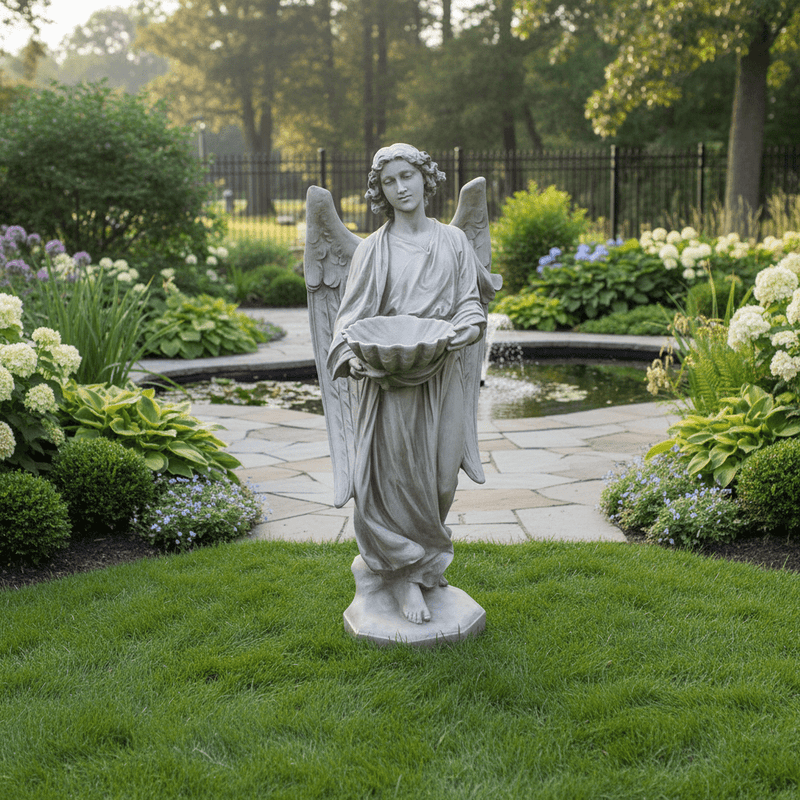 Prayer Angel With Bowl Outdoor Statue (60 - Inch) Side Angle