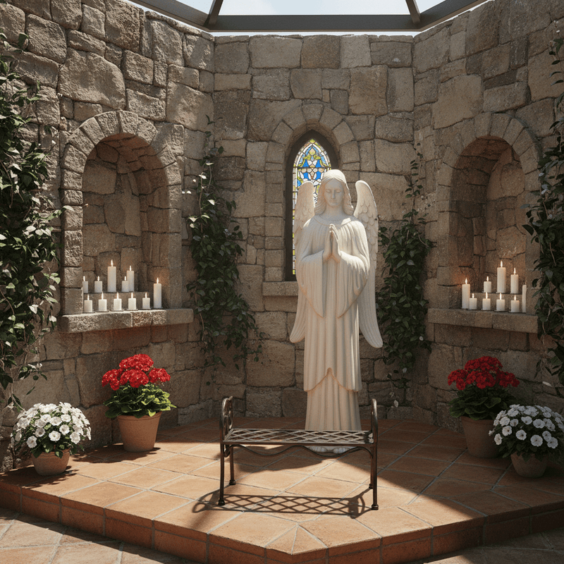 Prayer Angel With Robes Outdoor Statue (61 - Inch) Side Angle