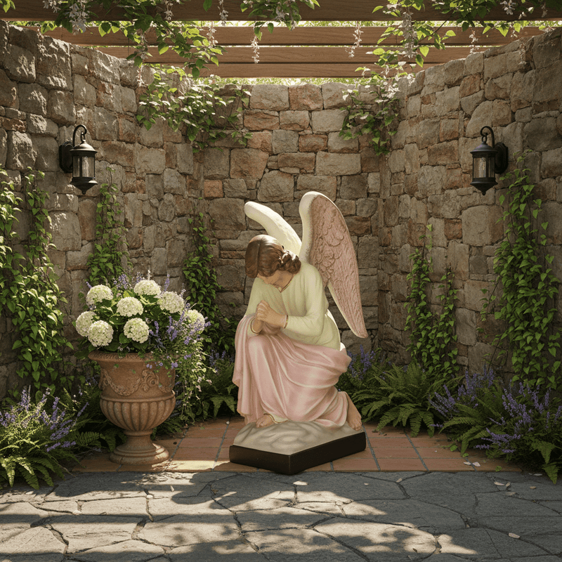 Praying Church Angel Outdoor Statue (28 - Inch) Side Angle