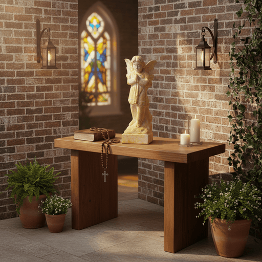 Praying Guardian Angel Outdoor Statue (19 - Inch) Side Angle
