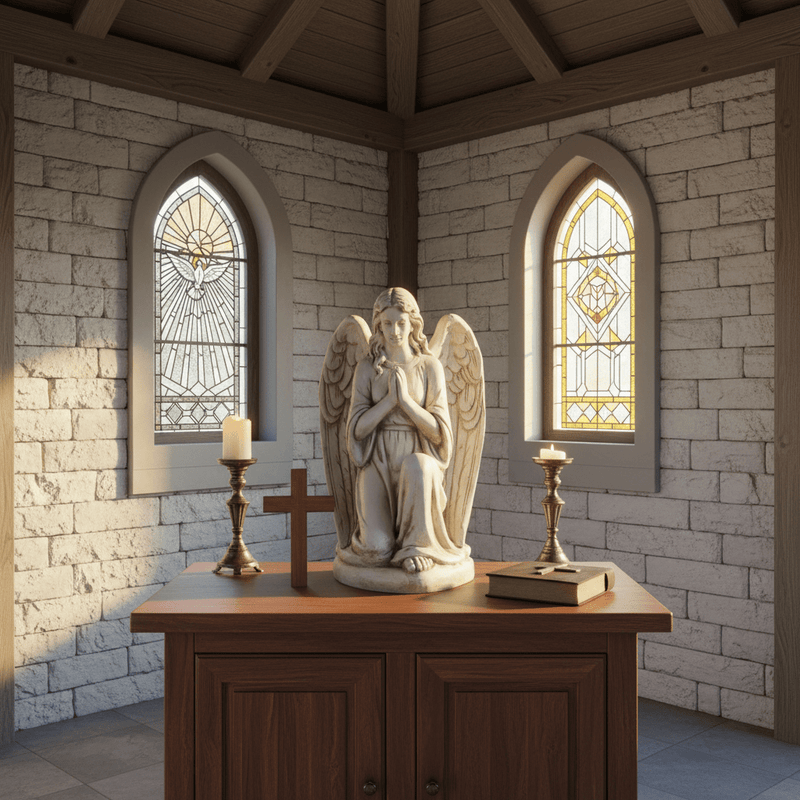Praying Kneeling Angel Outdoor Statue (22 - Inch) Side Angle