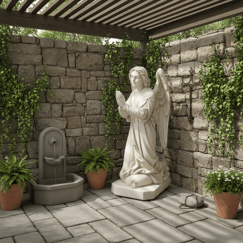 Praying Winged Angel Outdoor Statue (39 - Inch) Side Angle