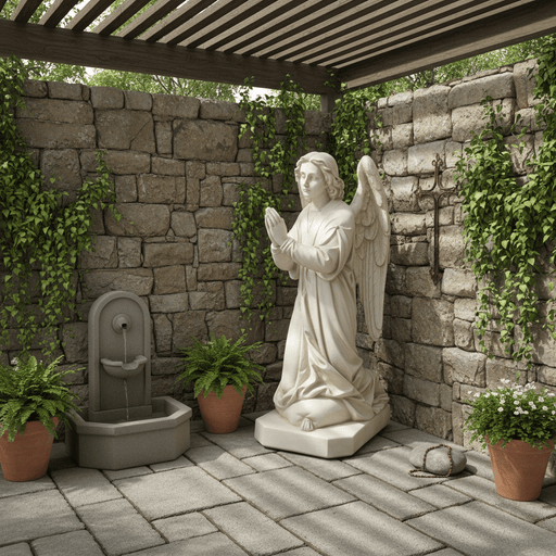 Praying Winged Angel Outdoor Statue (39 - Inch) Side Angle