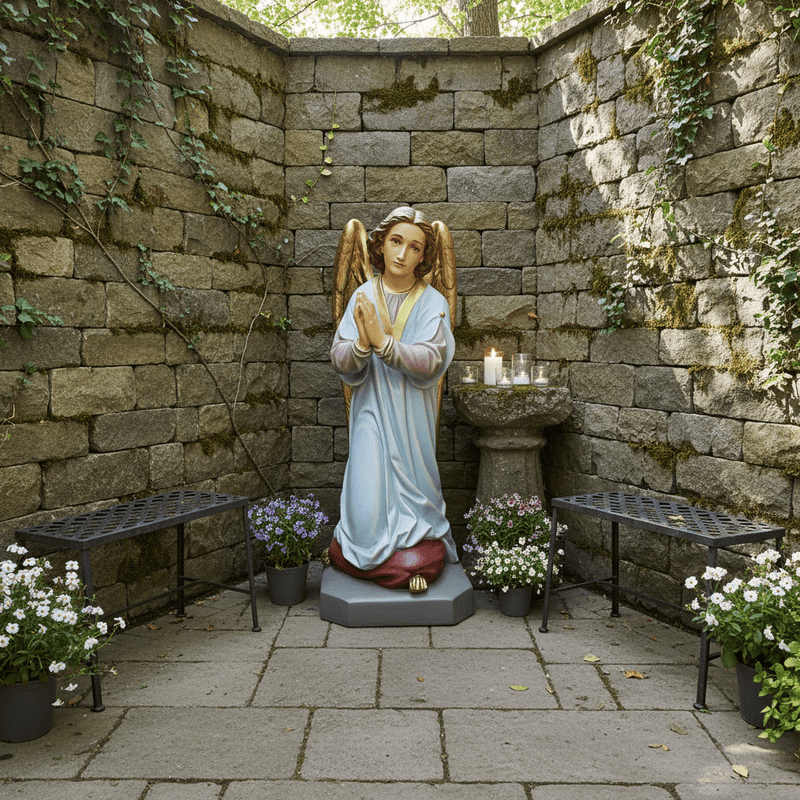 Praying Winged Angel Outdoor Statue (39 - Inch) Side Angle
