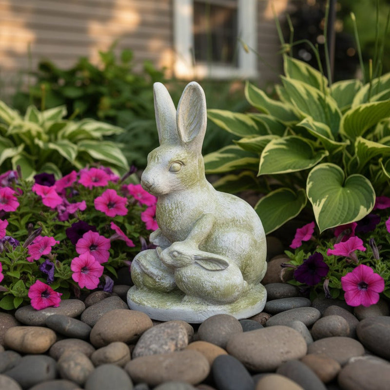 Rabbit and Bunnies Garden Statue (11 - Inch) Side Angle